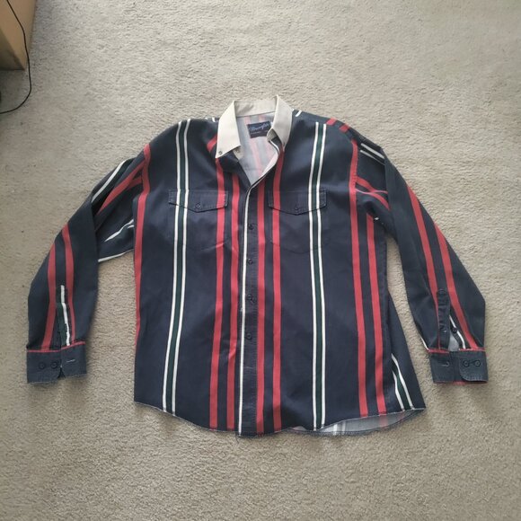 Vintage Wrangler XL Brushpopper Western Striped Shirt 17.5-35 Regular Fit - Picture 1 of 7